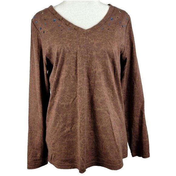 Wrangler Womens S Top Shirt Embellished Brown Beaded Detailing Rustic Casual - Picture 1 of 14